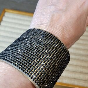 Retro Copper Cuff Bracelet with 9 Rows Pave Black Rhinestones 2.5" Wide